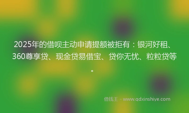 2025年的借呗主动申请提额被拒有：银河好租、360尊享贷、现金贷易借宝、贷你无忧、粒粒贷等。