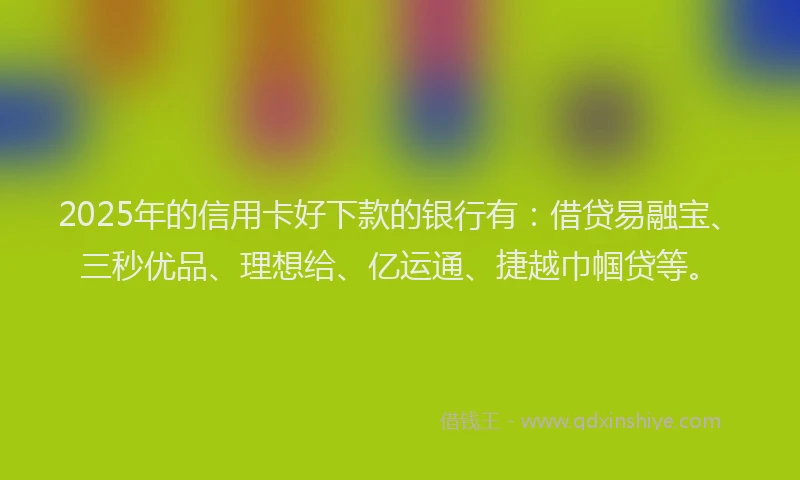 2025年的信用卡好下款的银行有：借贷易融宝、三秒优品、理想给、亿运通、捷越巾帼贷等。