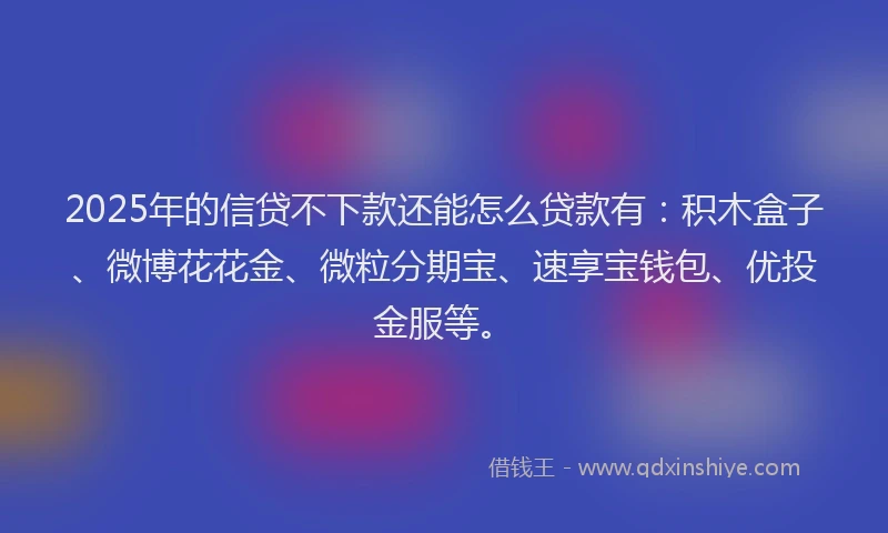 2025年的信贷不下款还能怎么贷款有：积木盒子、微博花花金、微粒分期宝、速享宝钱包、优投金服等。