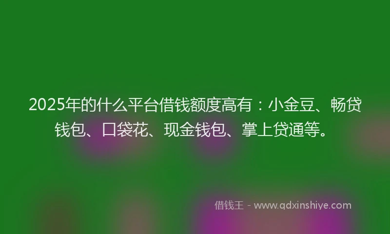 2025年的什么平台借钱额度高有：小金豆、畅贷钱包、口袋花、现金钱包、掌上贷通等。