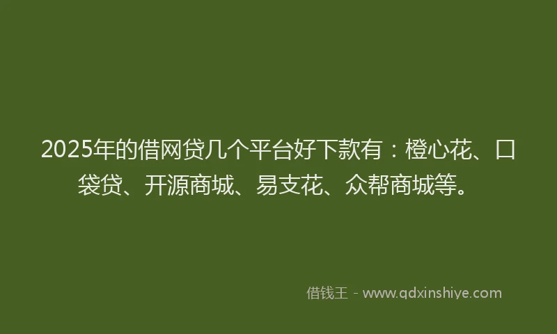 2025年的借网贷几个平台好下款有：橙心花、口袋贷、开源商城、易支花、众帮商城等。