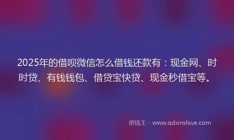 2025年的借呗微信怎么借钱还款有：现金网、时时贷、有钱钱包、借贷宝快贷、现金秒借宝等。