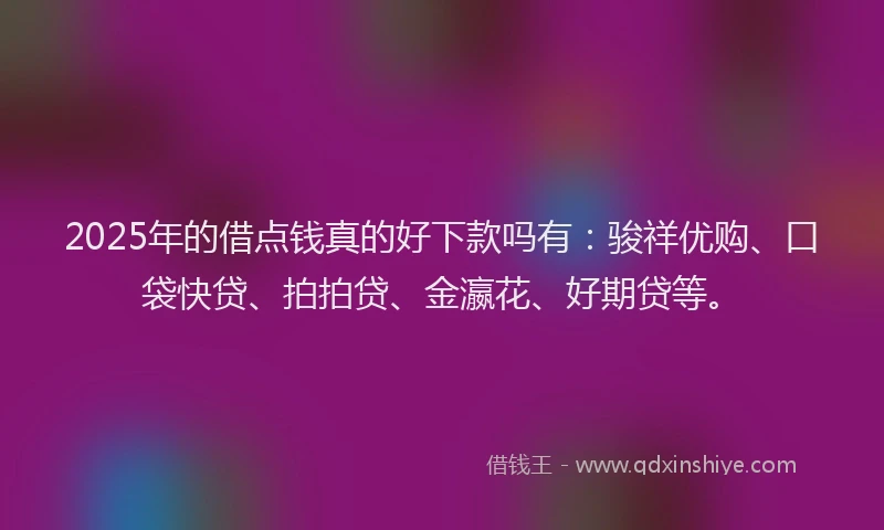 2025年的借点钱真的好下款吗有：骏祥优购、口袋快贷、拍拍贷、金瀛花、好期贷等。