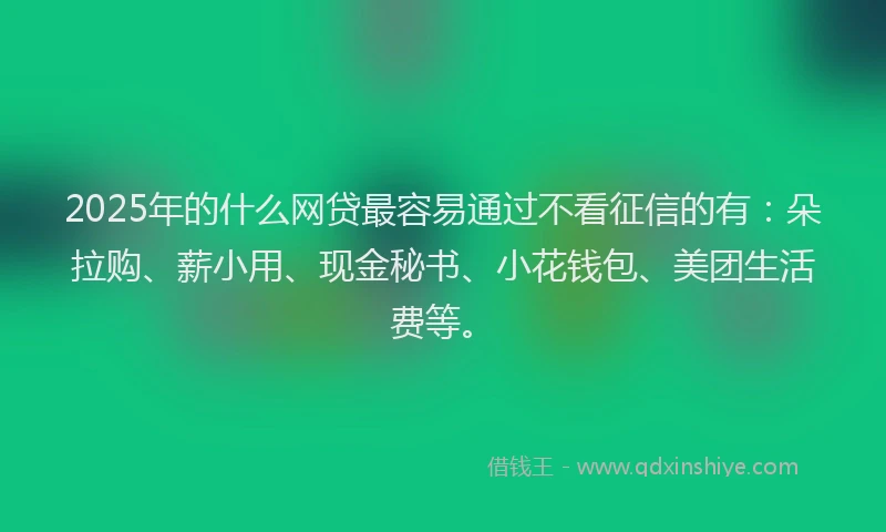 2025年的什么网贷最容易通过不看征信的有：朵拉购、薪小用、现金秘书、小花钱包、美团生活费等。