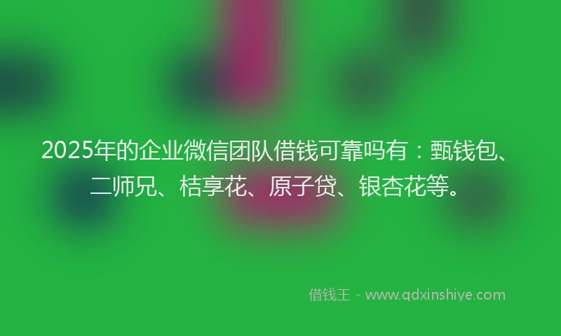2025年的企业微信团队借钱可靠吗有：甄钱包、二师兄、桔享花、原子贷、银杏花等。