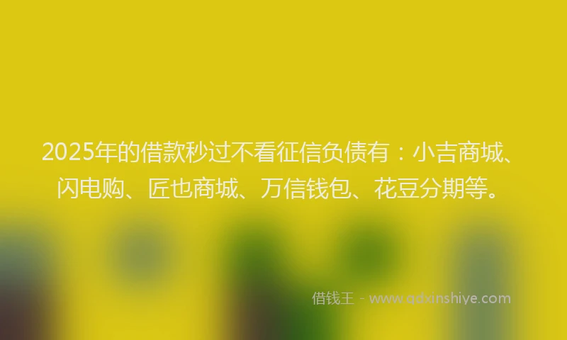 2025年的借款秒过不看征信负债有：小吉商城、闪电购、匠也商城、万信钱包、花豆分期等。