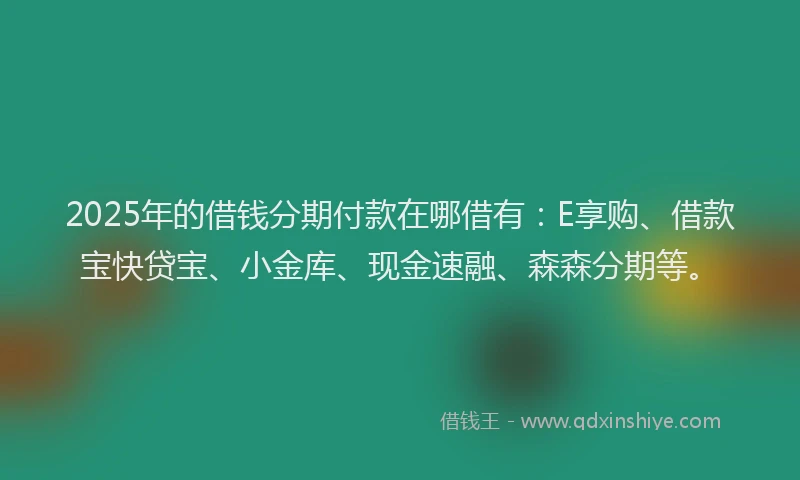 2025年的借钱分期付款在哪借有：E享购、借款宝快贷宝、小金库、现金速融、森森分期等。