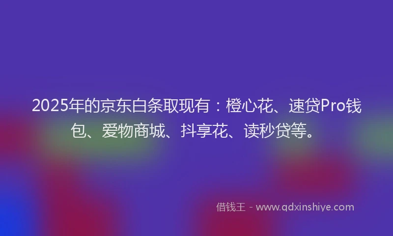 2025年的京东白条取现有：橙心花、速贷Pro钱包、爱物商城、抖享花、读秒贷等。