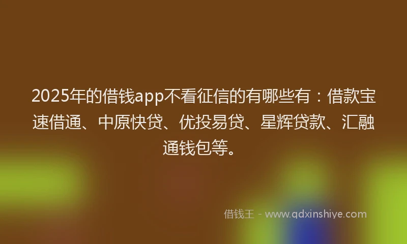 2025年的借钱app不看征信的有哪些有：借款宝速借通、中原快贷、优投易贷、星辉贷款、汇融通钱包等。