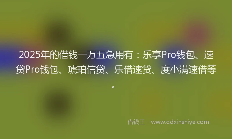 2025年的借钱一万五急用有：乐享Pro钱包、速贷Pro钱包、琥珀信贷、乐借速贷、度小满速借等。