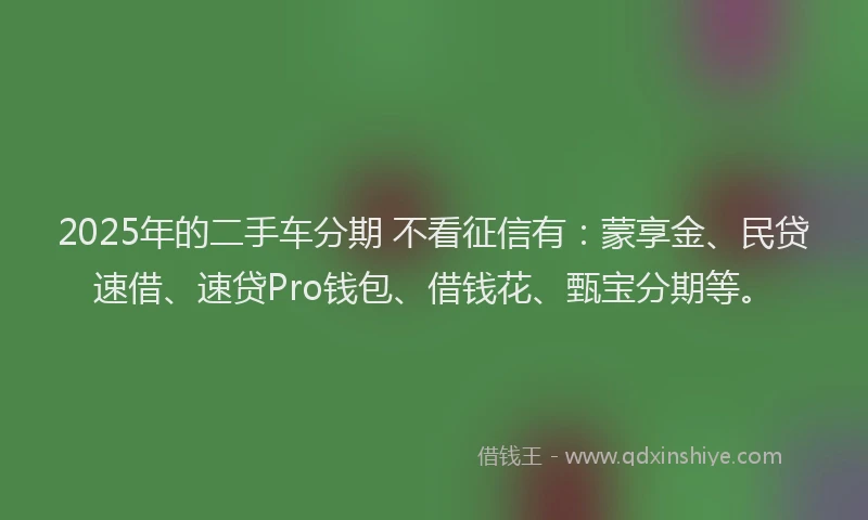 2025年的二手车分期 不看征信有：蒙享金、民贷速借、速贷Pro钱包、借钱花、甄宝分期等。