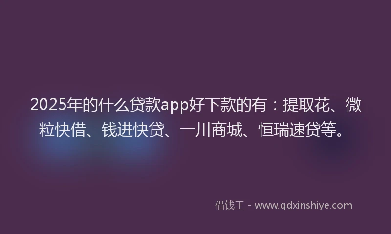 2025年的什么贷款app好下款的有：提取花、微粒快借、钱进快贷、一川商城、恒瑞速贷等。