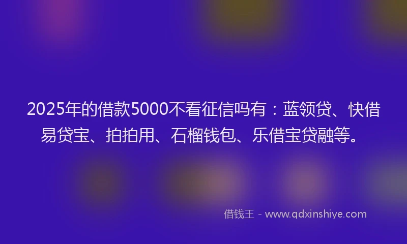 2025年的借款5000不看征信吗有：蓝领贷、快借易贷宝、拍拍用、石榴钱包、乐借宝贷融等。