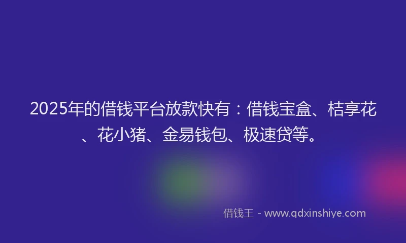 2025年的借钱平台放款快有：借钱宝盒、桔享花、花小猪、金易钱包、极速贷等。