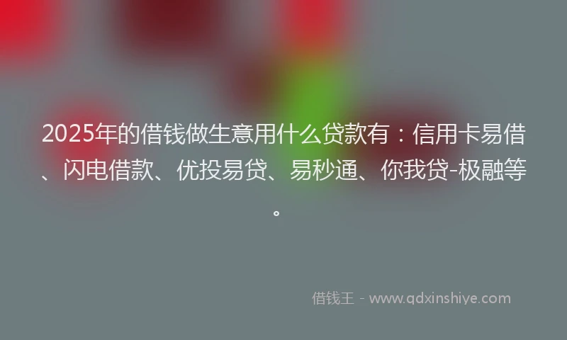 2025年的借钱做生意用什么贷款有：信用卡易借、闪电借款、优投易贷、易秒通、你我贷-极融等。