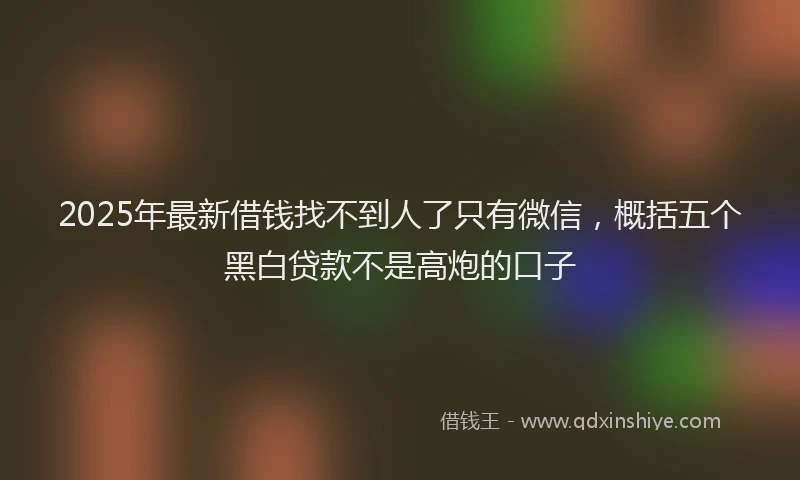 2025年最新借钱找不到人了只有微信，概括五个黑白贷款不是高炮的口子