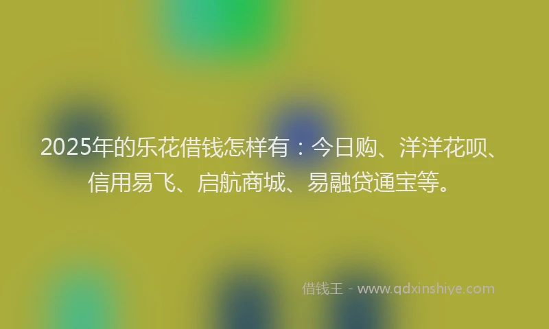 2025年的乐花借钱怎样有：今日购、洋洋花呗、信用易飞、启航商城、易融贷通宝等。