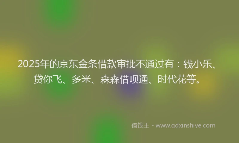 2025年的京东金条借款审批不通过有：钱小乐、贷你飞、多米、森森借呗通、时代花等。