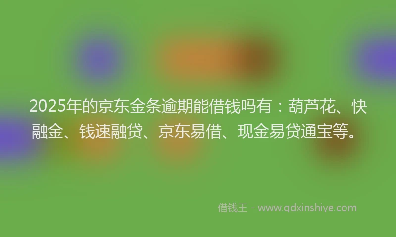 2025年的京东金条逾期能借钱吗有：葫芦花、快融金、钱速融贷、京东易借、现金易贷通宝等。