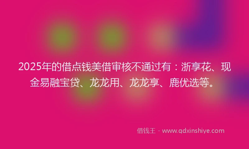 2025年的借点钱美借审核不通过有：浙享花、现金易融宝贷、龙龙用、龙龙享、鹿优选等。