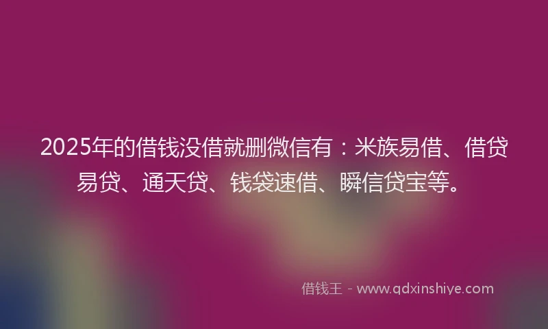 2025年的借钱没借就删微信有：米族易借、借贷易贷、通天贷、钱袋速借、瞬信贷宝等。