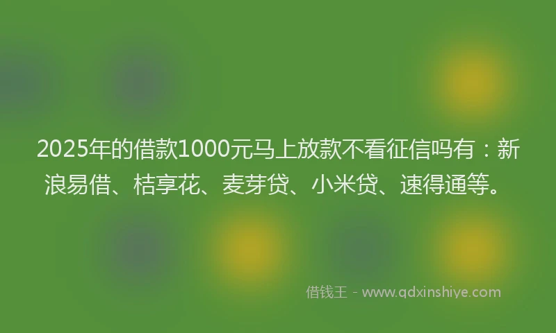 2025年的借款1000元马上放款不看征信吗有：新浪易借、桔享花、麦芽贷、小米贷、速得通等。