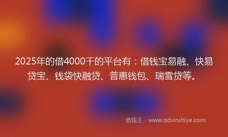 2025年的借4000千的平台有：借钱宝易融、快易贷宝、钱袋快融贷、普惠钱包、瑞雪贷等。