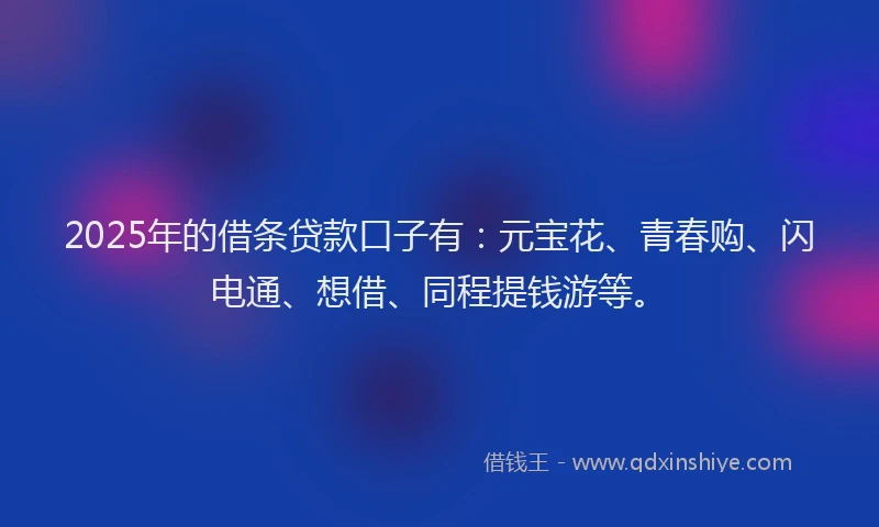 2025年的借条贷款口子有：元宝花、青春购、闪电通、想借、同程提钱游等。