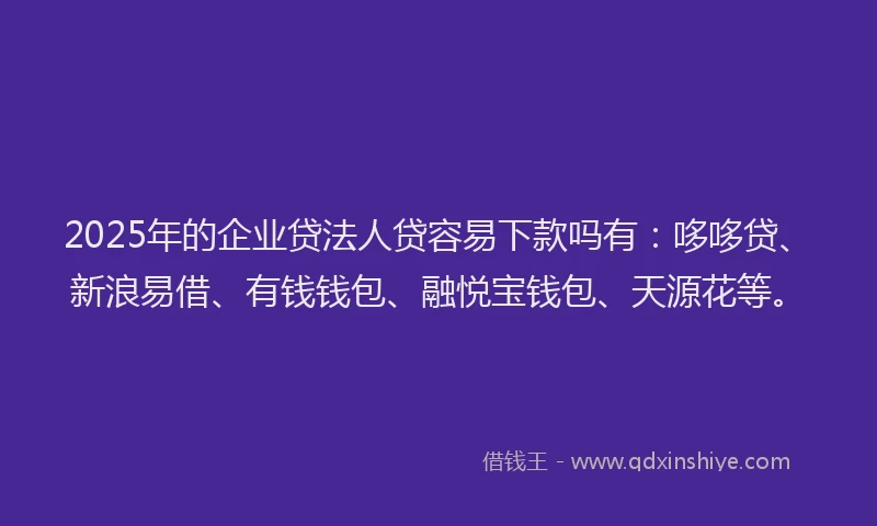 2025年的企业贷法人贷容易下款吗有：哆哆贷、新浪易借、有钱钱包、融悦宝钱包、天源花等。