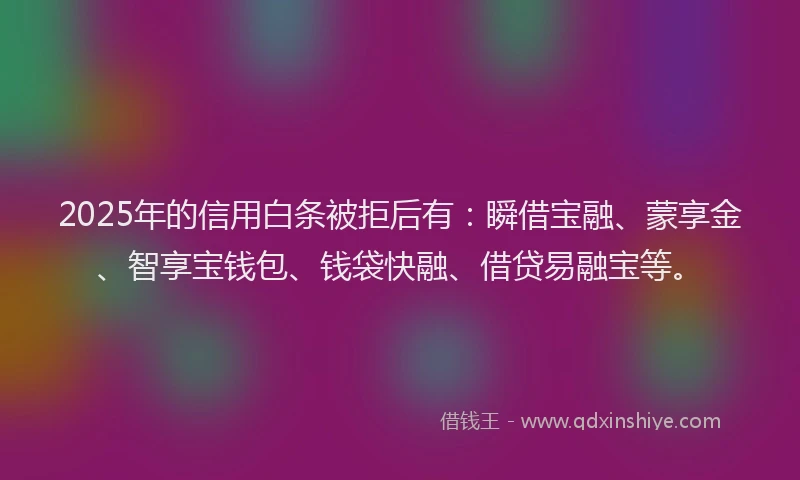 2025年的信用白条被拒后有：瞬借宝融、蒙享金、智享宝钱包、钱袋快融、借贷易融宝等。
