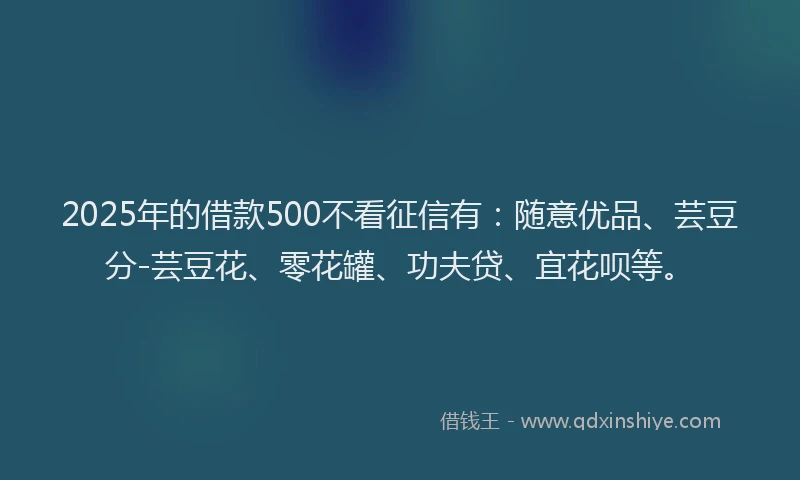 2025年的借款500不看征信有：随意优品、芸豆分-芸豆花、零花罐、功夫贷、宜花呗等。