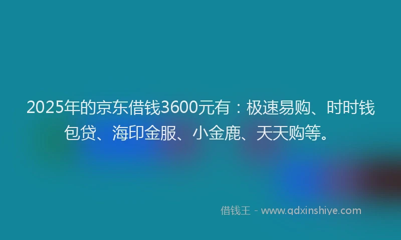 2025年的京东借钱3600元有：极速易购、时时钱包贷、海印金服、小金鹿、天天购等。