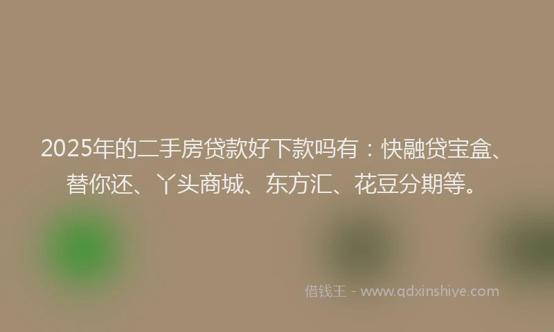2025年的二手房贷款好下款吗有：快融贷宝盒、替你还、丫头商城、东方汇、花豆分期等。