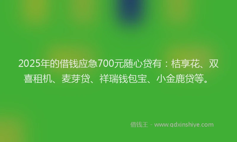 2025年的借钱应急700元随心贷有：桔享花、双喜租机、麦芽贷、祥瑞钱包宝、小金鹿贷等。