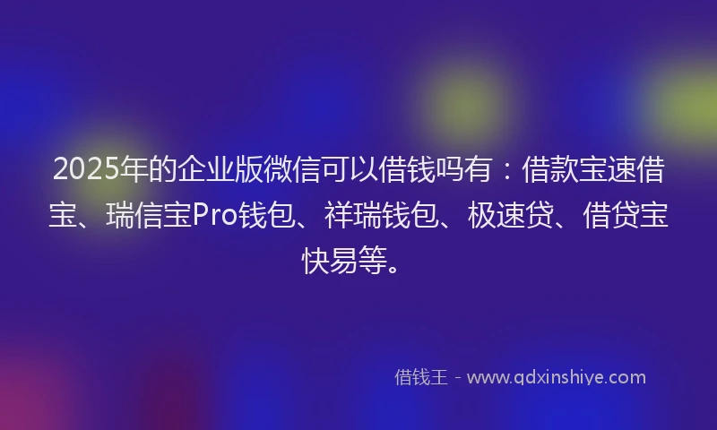 2025年的企业版微信可以借钱吗有：借款宝速借宝、瑞信宝Pro钱包、祥瑞钱包、极速贷、借贷宝快易等。
