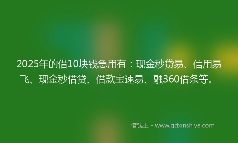 2025年的借10块钱急用有：现金秒贷易、信用易飞、现金秒借贷、借款宝速易、融360借条等。