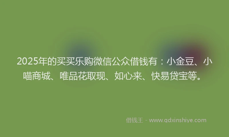 2025年的买买乐购微信公众借钱有：小金豆、小喵商城、唯品花取现、如心来、快易贷宝等。