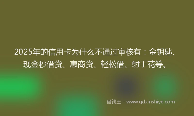 2025年的信用卡为什么不通过审核有：金钥匙、现金秒借贷、惠商贷、轻松借、射手花等。