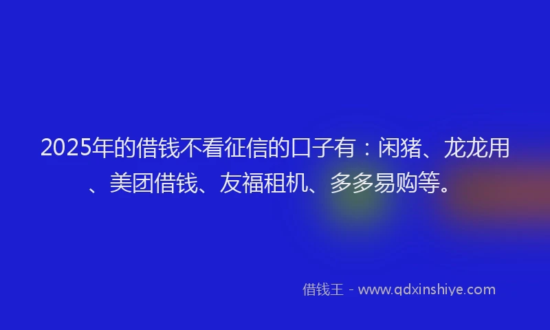 2025年的借钱不看征信的口子有：闲猪、龙龙用、美团借钱、友福租机、多多易购等。