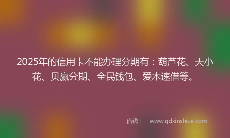 2025年的信用卡不能办理分期有：葫芦花、天小花、贝赢分期、全民钱包、爱木速借等。