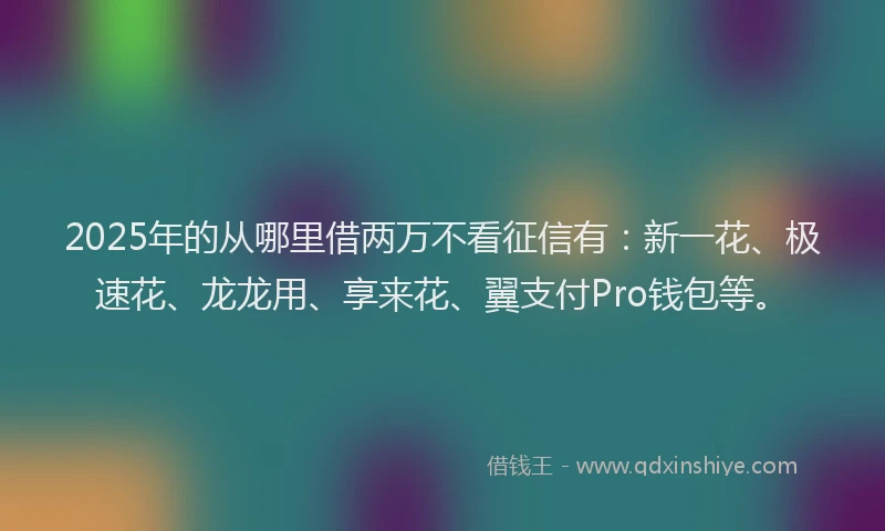 2025年的从哪里借两万不看征信有：新一花、极速花、龙龙用、享来花、翼支付Pro钱包等。