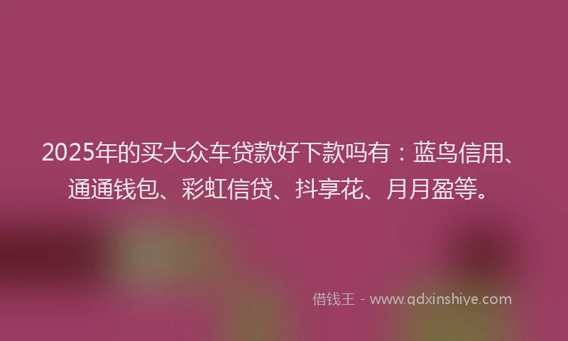 2025年的买大众车贷款好下款吗有：蓝鸟信用、通通钱包、彩虹信贷、抖享花、月月盈等。