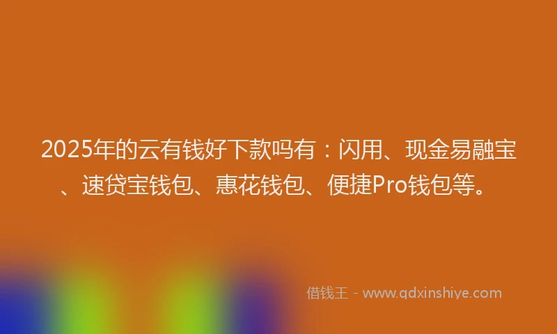 2025年的云有钱好下款吗有：闪用、现金易融宝、速贷宝钱包、惠花钱包、便捷Pro钱包等。