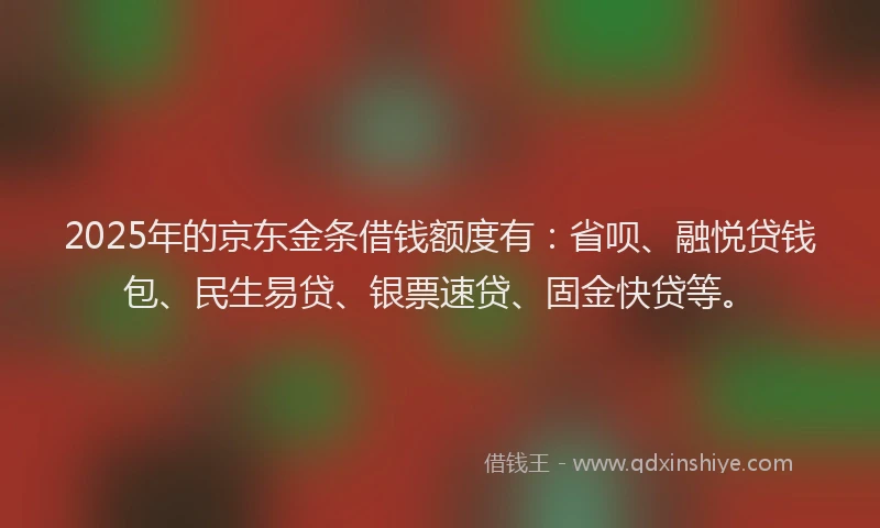 2025年的京东金条借钱额度有：省呗、融悦贷钱包、民生易贷、银票速贷、固金快贷等。