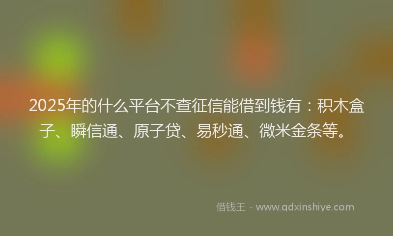2025年的什么平台不查征信能借到钱有：积木盒子、瞬信通、原子贷、易秒通、微米金条等。