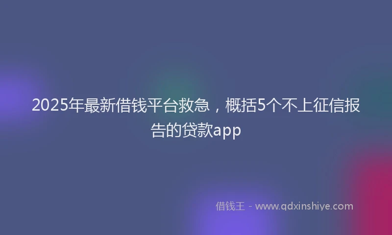 2025年最新借钱平台救急，概括5个不上征信报告的贷款app