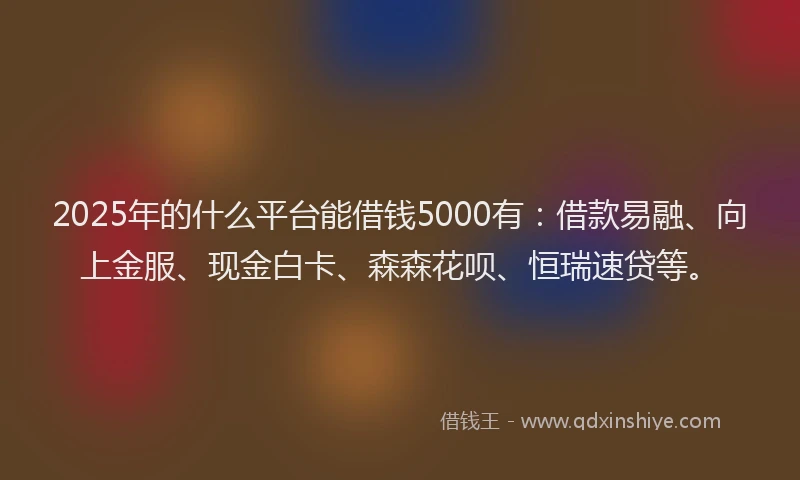 2025年的什么平台能借钱5000有：借款易融、向上金服、现金白卡、森森花呗、恒瑞速贷等。