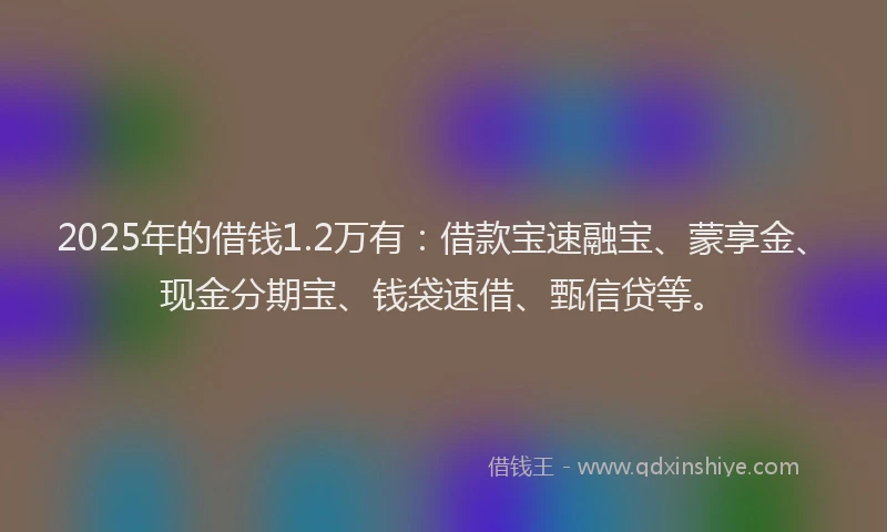 2025年的借钱1.2万有：借款宝速融宝、蒙享金、现金分期宝、钱袋速借、甄信贷等。