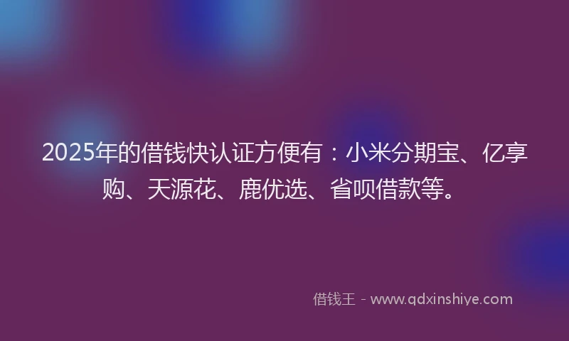 2025年的借钱快认证方便有：小米分期宝、亿享购、天源花、鹿优选、省呗借款等。
