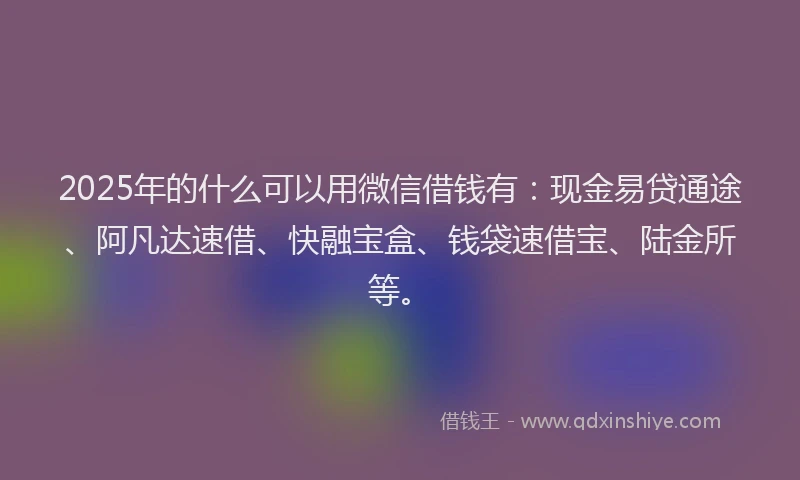 2025年的什么可以用微信借钱有：现金易贷通途、阿凡达速借、快融宝盒、钱袋速借宝、陆金所等。